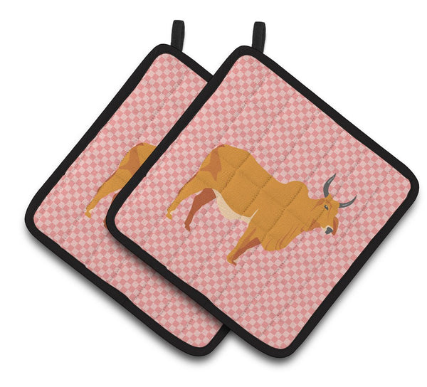 Zebu Indicine Cow Pink Check Pair of Pot Holders BB7825PTHD by Caroline's Treasures