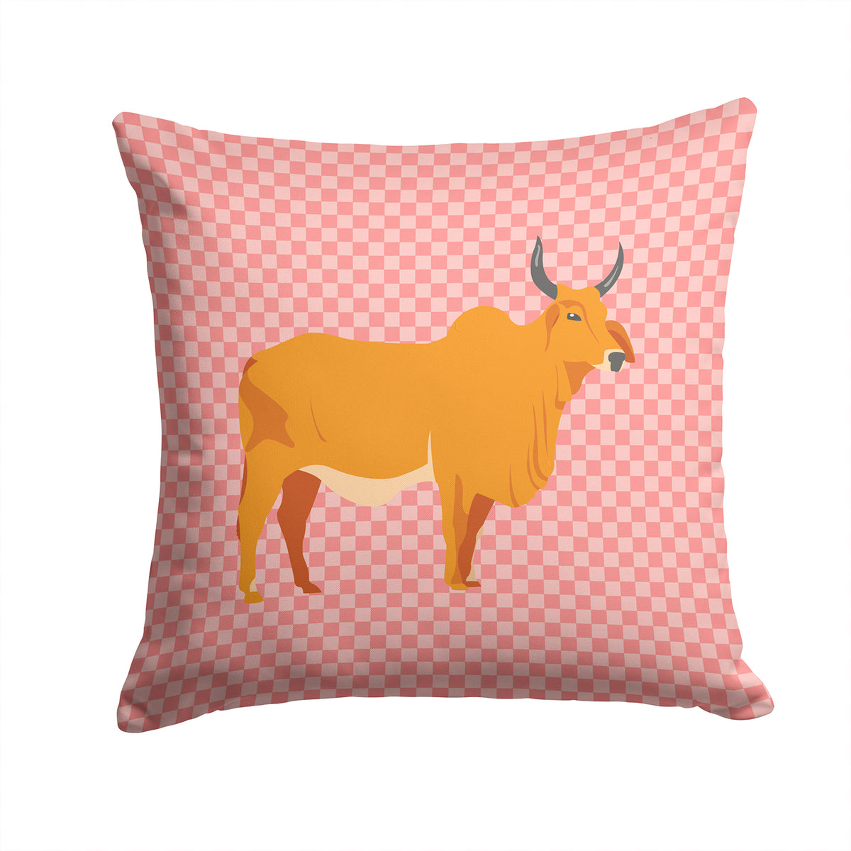 Zebu Indicine Cow Pink Check Fabric Decorative Pillow BB7825PW1414 - the-store.com