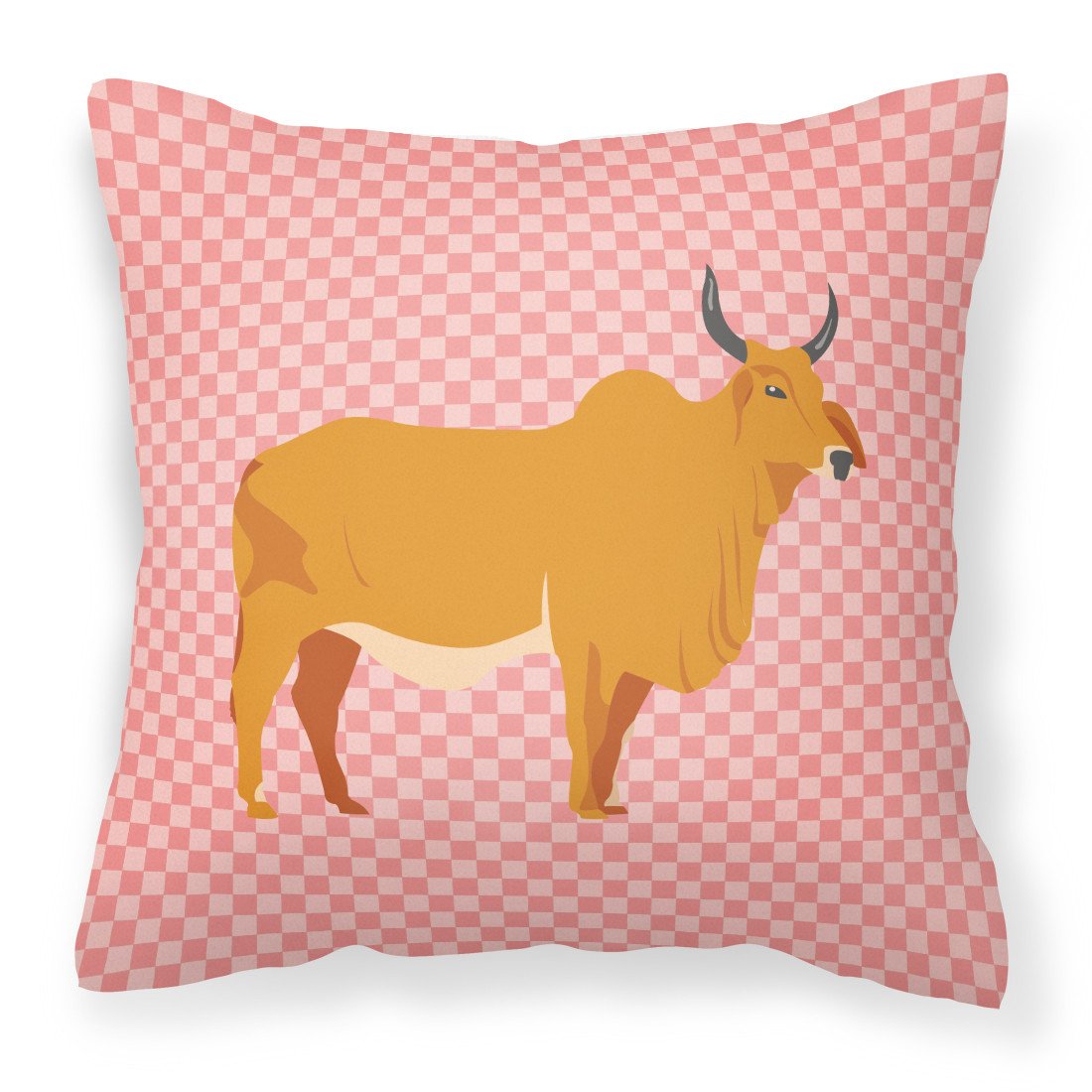 Zebu Indicine Cow Pink Check Fabric Decorative Pillow BB7825PW1818 by Caroline&#39;s Treasures
