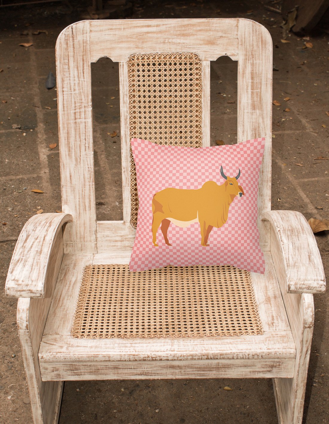 Zebu Indicine Cow Pink Check Fabric Decorative Pillow BB7825PW1818 by Caroline's Treasures