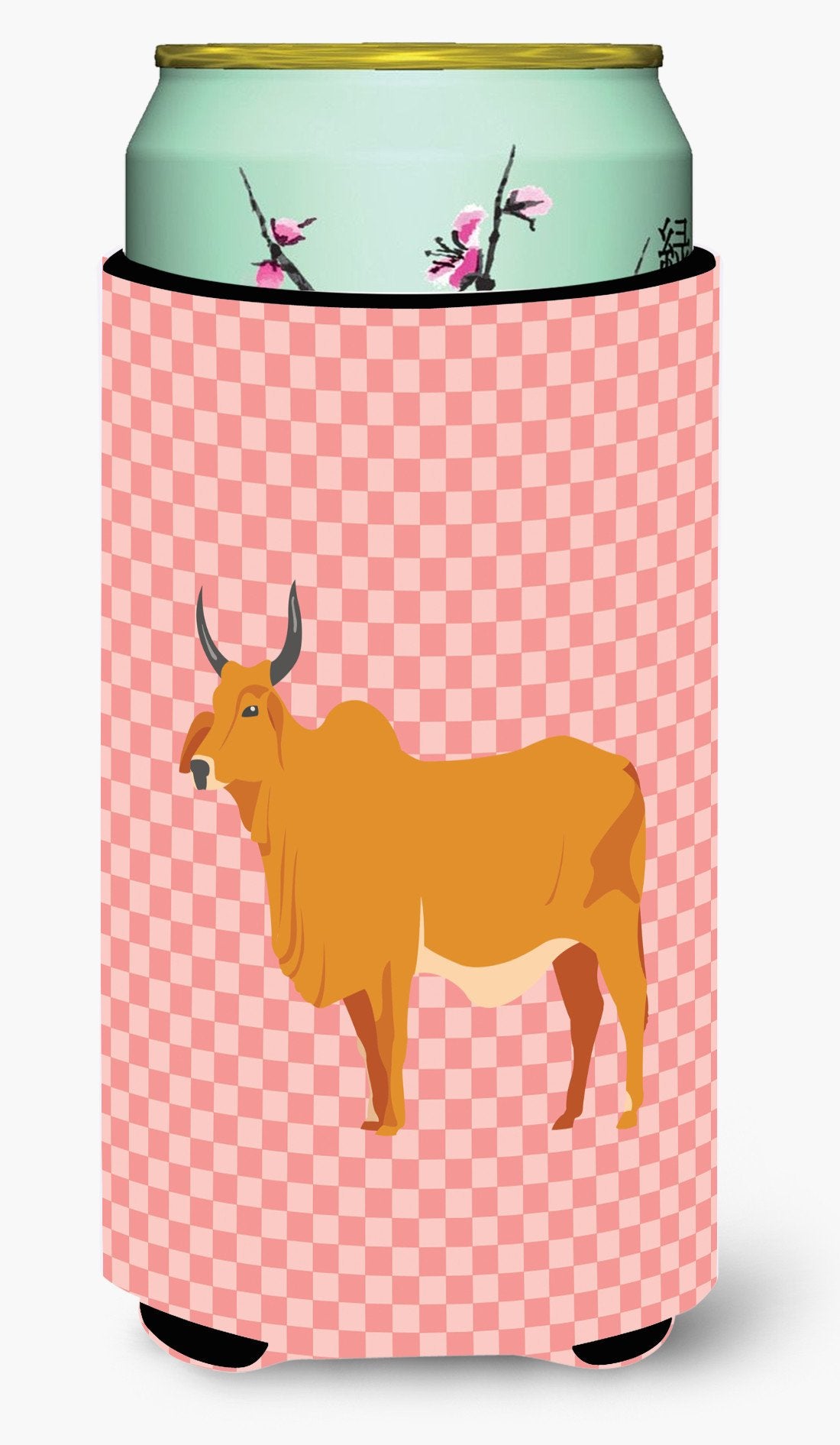 Zebu Indicine Cow Pink Check Tall Boy Beverage Insulator Hugger BB7825TBC by Caroline&#39;s Treasures