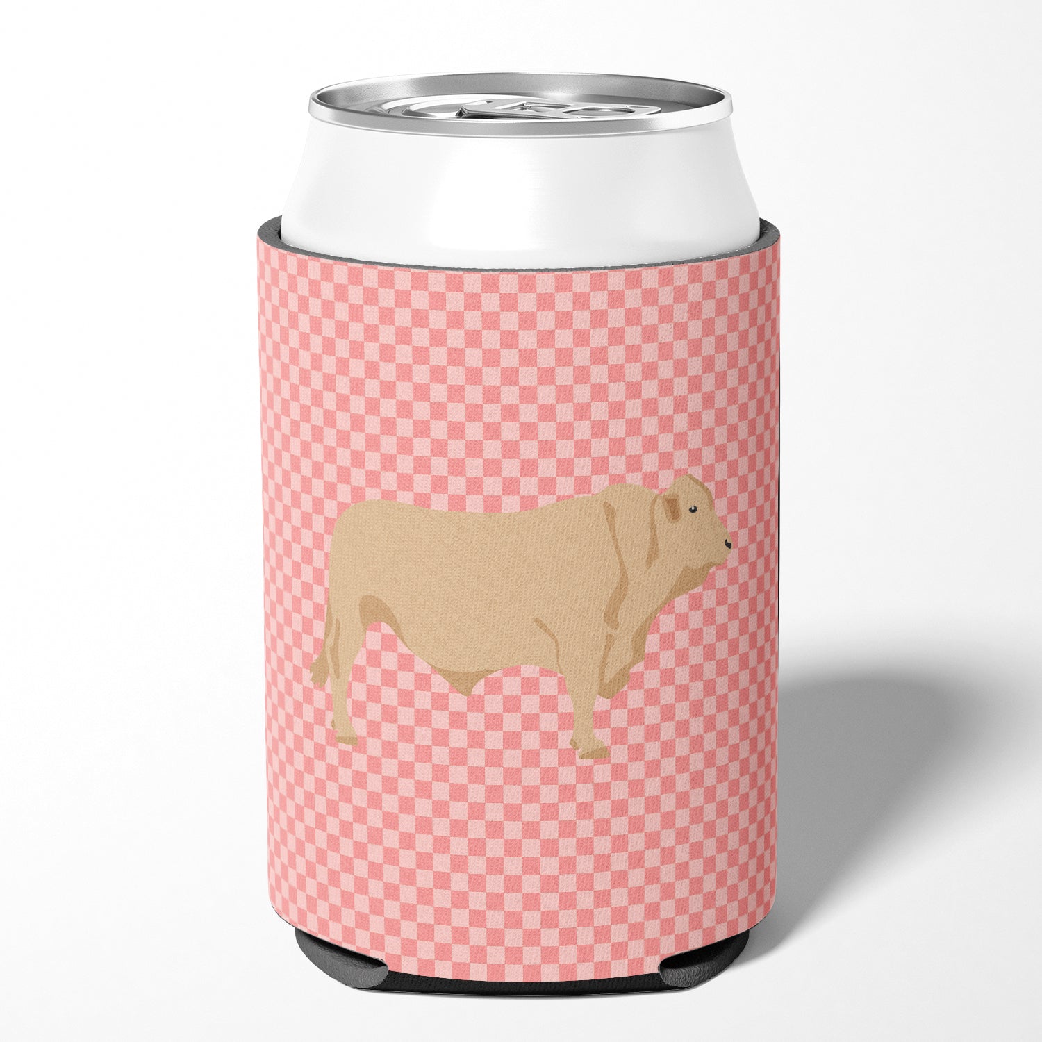 Charolais Cow Pink Check Can or Bottle Hugger BB7826CC