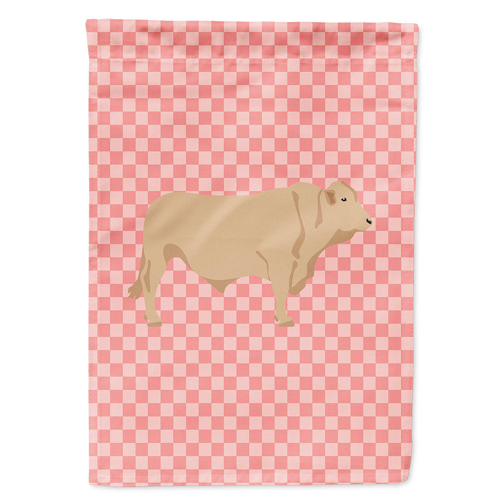 Charolais Cow Pink Check Flag Canvas House Size BB7826CHF