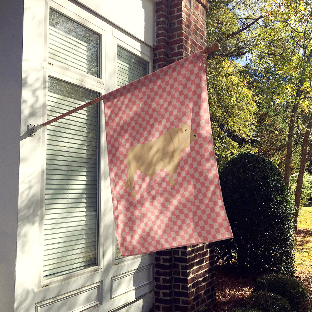 Charolais Cow Pink Check Flag Canvas House Size BB7826CHF  the-store.com.