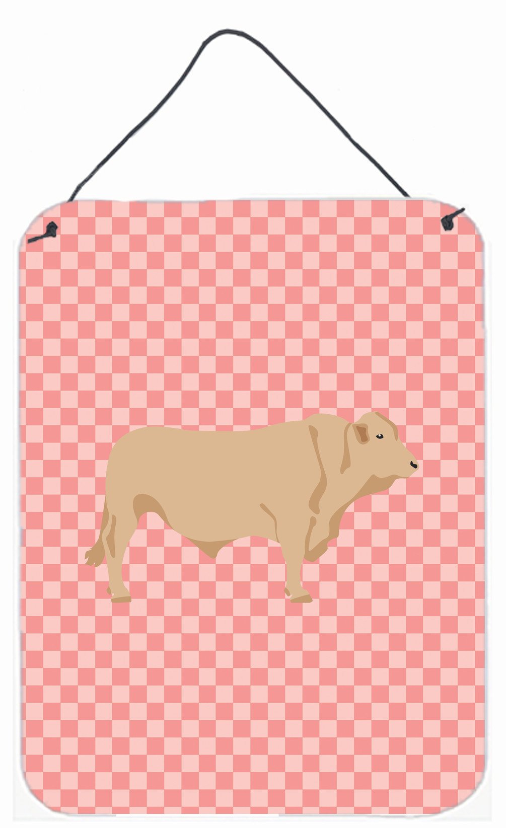 Charolais Cow Pink Check Wall or Door Hanging Prints BB7826DS1216 by Caroline's Treasures