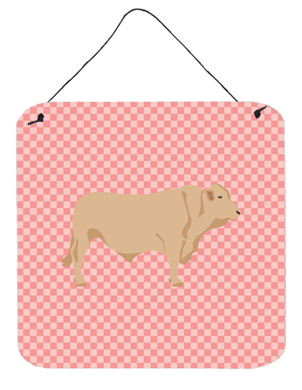 Charolais Cow Pink Check Wall or Door Hanging Prints BB7826DS66 by Caroline&#39;s Treasures