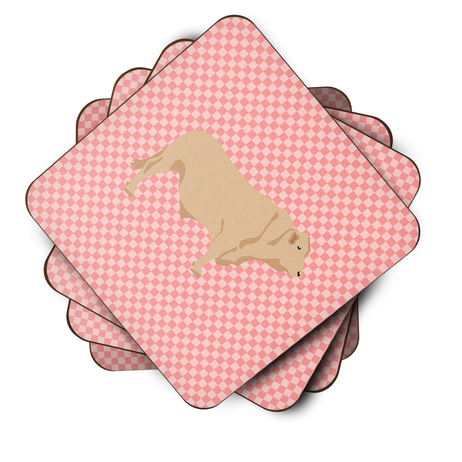 Charolais Cow Pink Check Foam Coaster Set of 4 BB7826FC - the-store.com