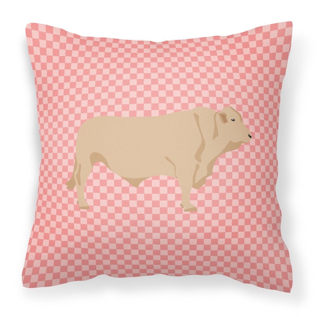 Charolais Cow Pink Check Fabric Decorative Pillow BB7826PW1818 by Caroline&#39;s Treasures