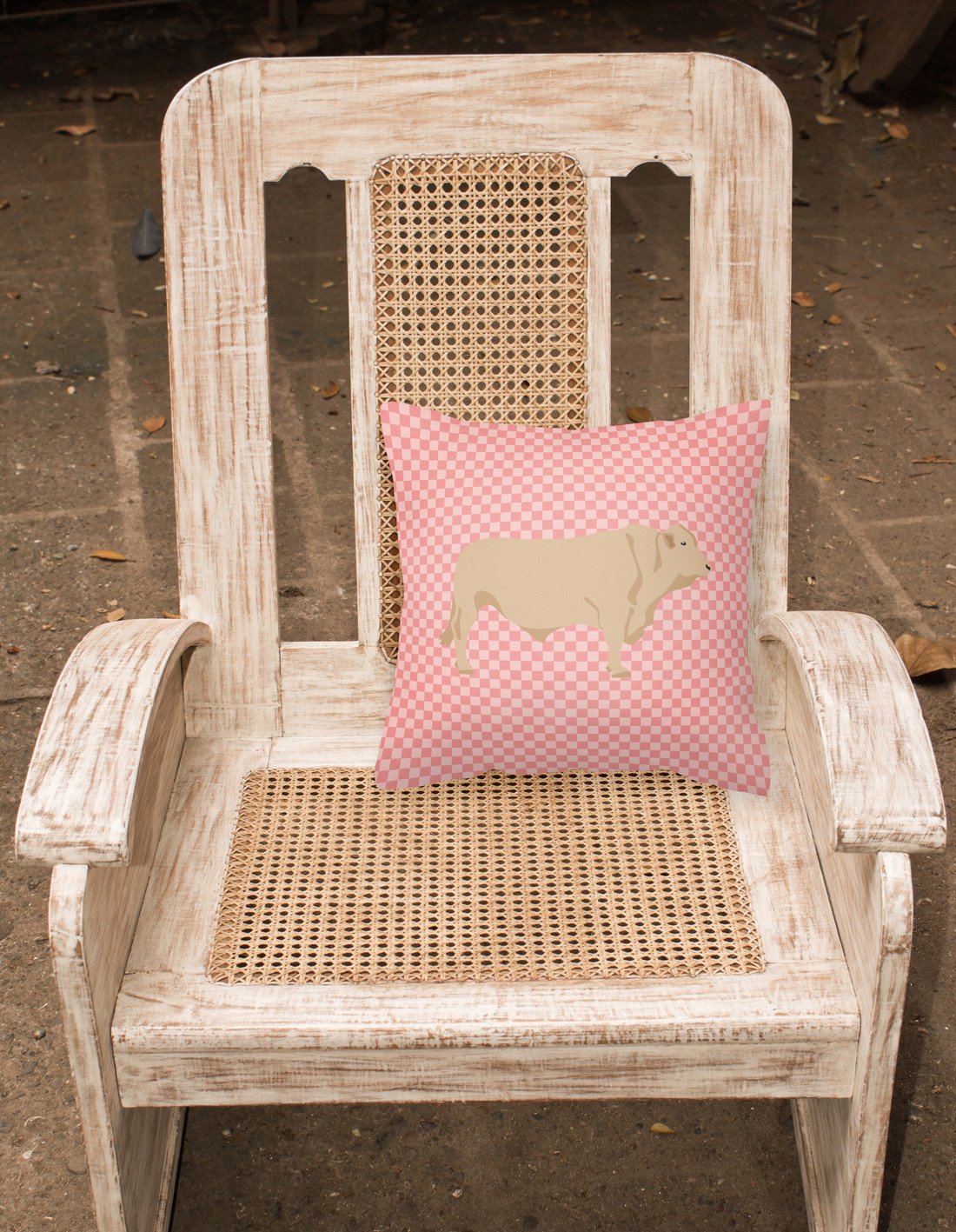 Charolais Cow Pink Check Fabric Decorative Pillow BB7826PW1818 by Caroline's Treasures