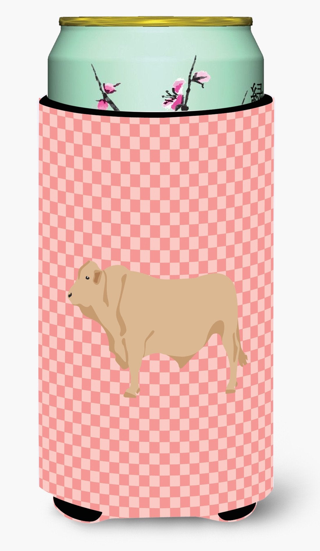 Charolais Cow Pink Check Tall Boy Beverage Insulator Hugger BB7826TBC by Caroline&#39;s Treasures