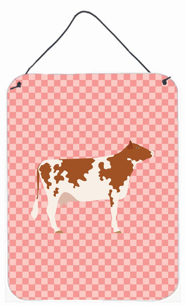 Ayrshire Cow Pink Check Wall or Door Hanging Prints BB7827DS1216 by Caroline's Treasures