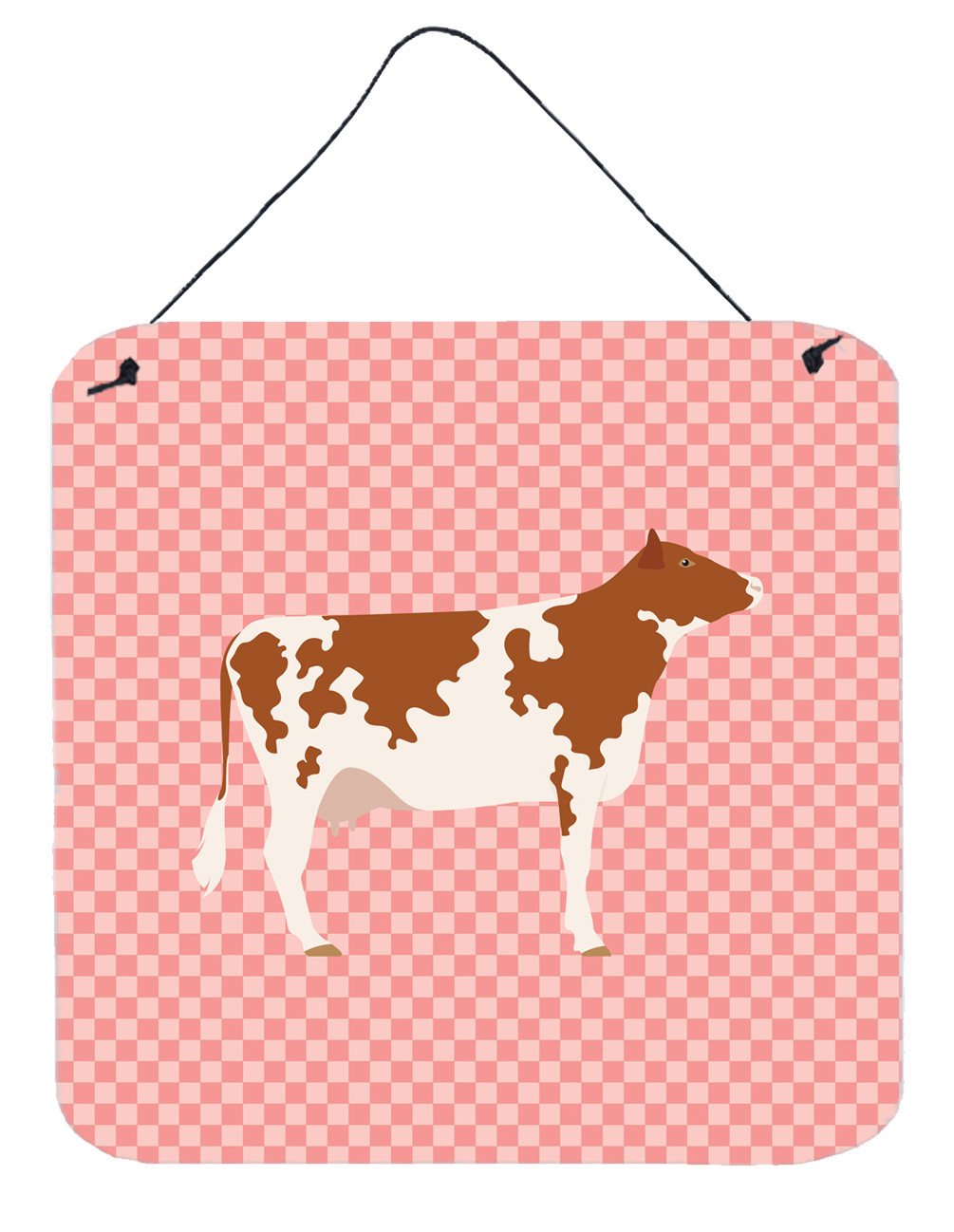 Ayrshire Cow Pink Check Wall or Door Hanging Prints BB7827DS66 by Caroline&#39;s Treasures