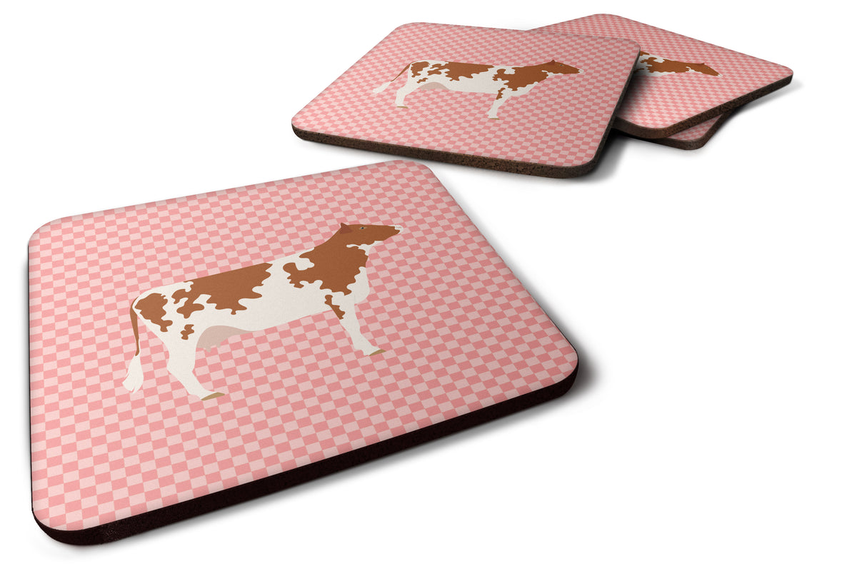 Ayrshire Cow Pink Check Foam Coaster Set of 4 BB7827FC - the-store.com