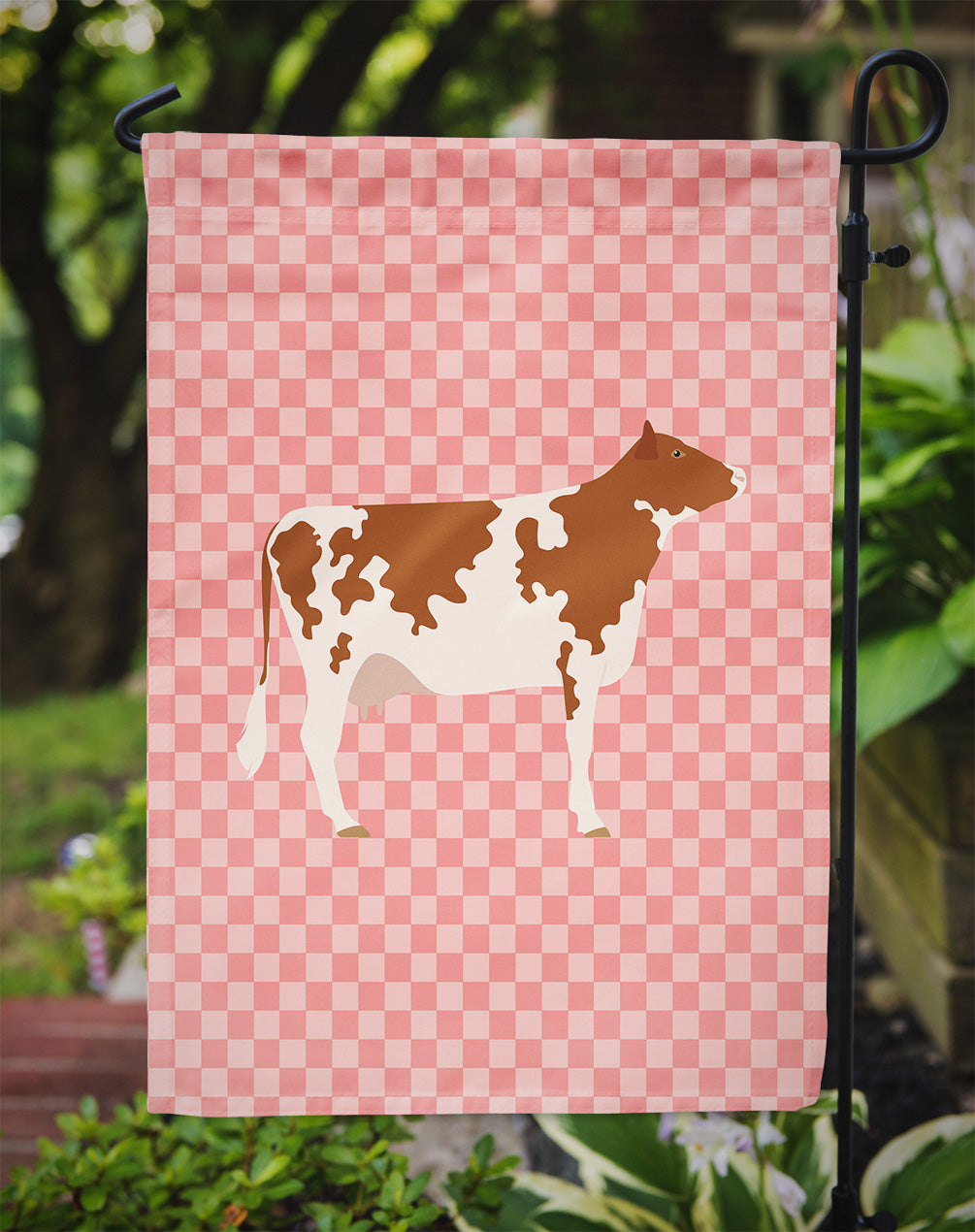 Ayrshire Cow Pink Check Flag Garden Size  the-store.com.