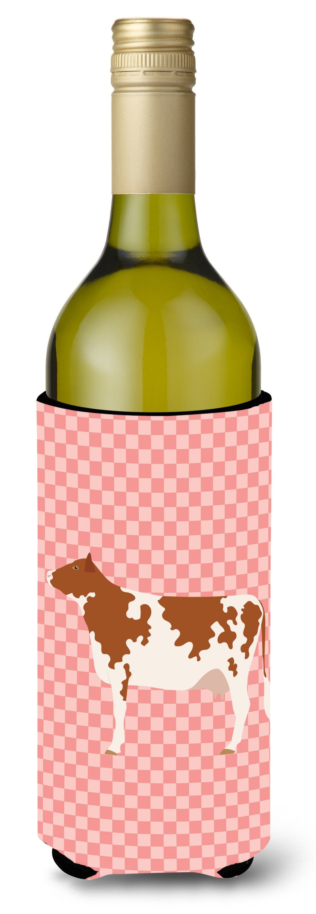 Ayrshire Cow Pink Check Wine Bottle Beverge Insulator Hugger BB7827LITERK by Caroline&#39;s Treasures