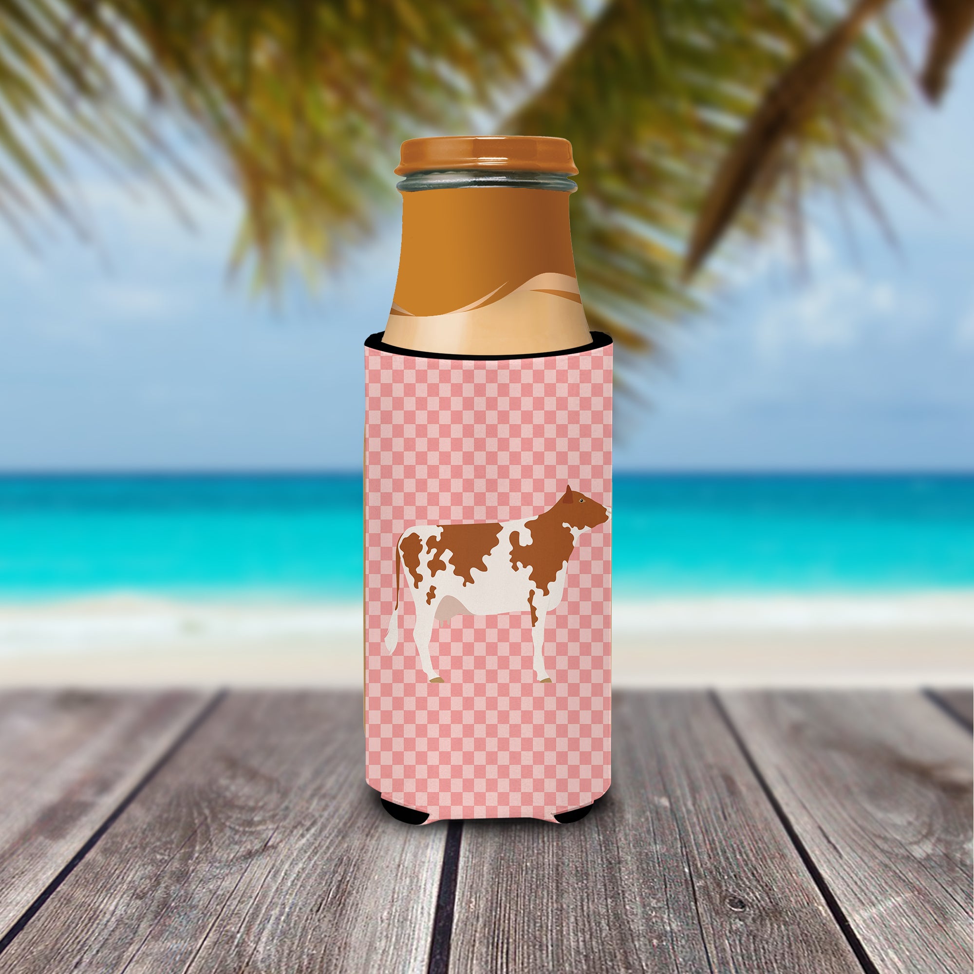 Ayrshire Cow Pink Check  Ultra Hugger for slim cans  the-store.com.