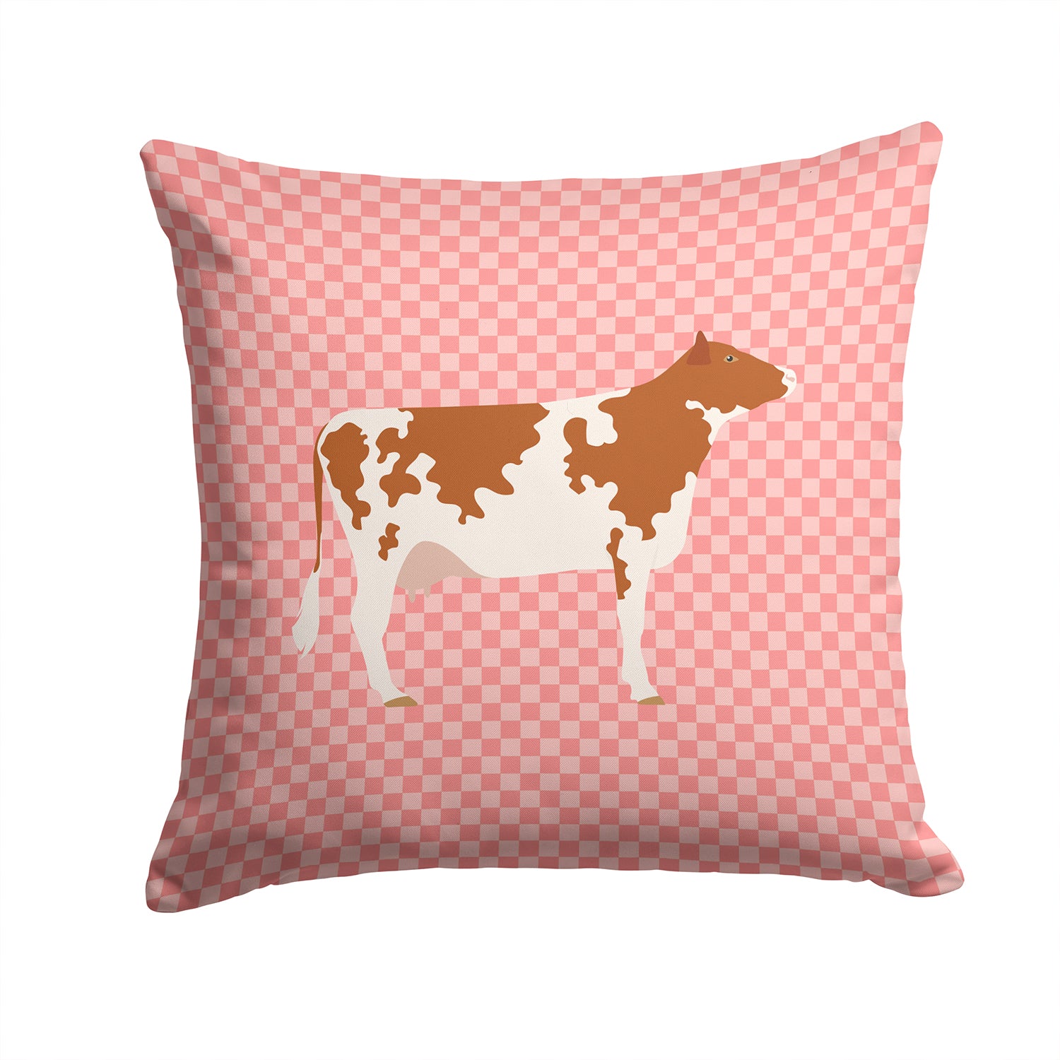 Ayrshire Cow Pink Check Fabric Decorative Pillow BB7827PW1414 - the-store.com