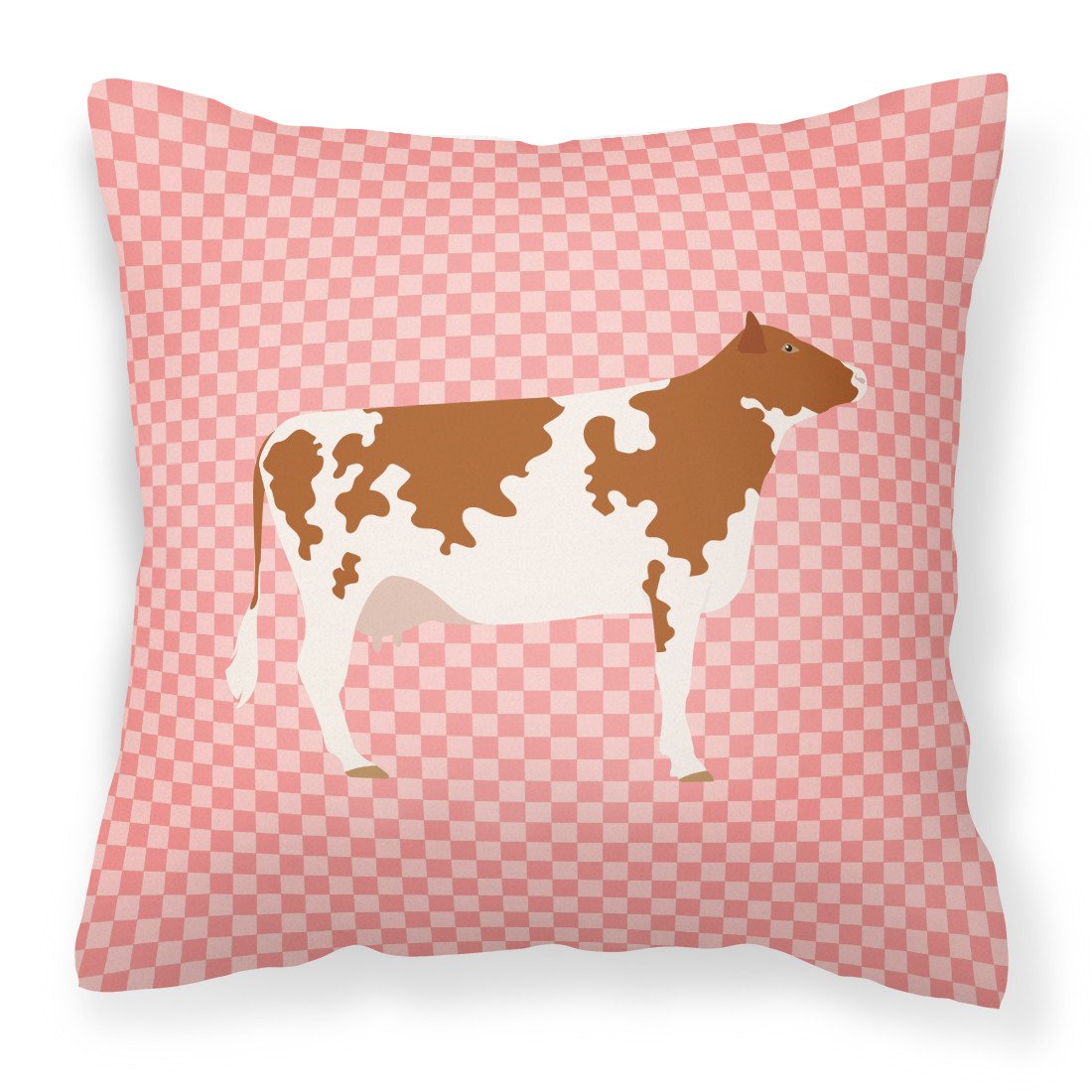 Ayrshire Cow Pink Check Fabric Decorative Pillow BB7827PW1818 by Caroline&#39;s Treasures