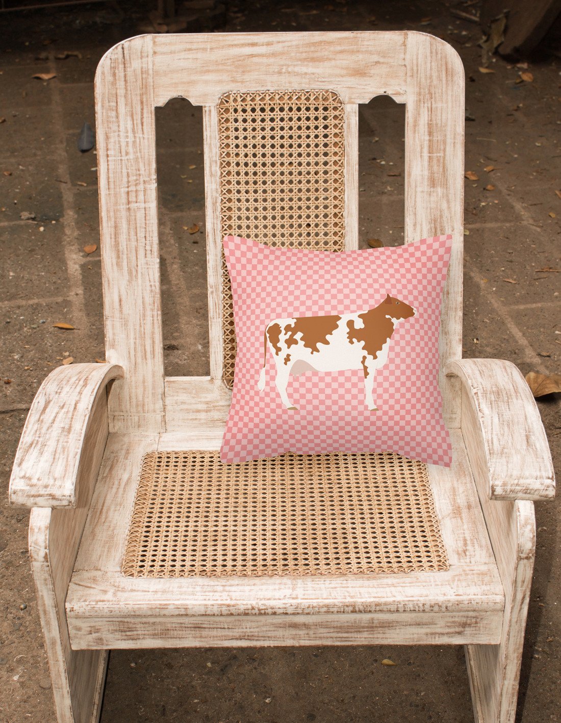 Ayrshire Cow Pink Check Fabric Decorative Pillow BB7827PW1818 by Caroline's Treasures
