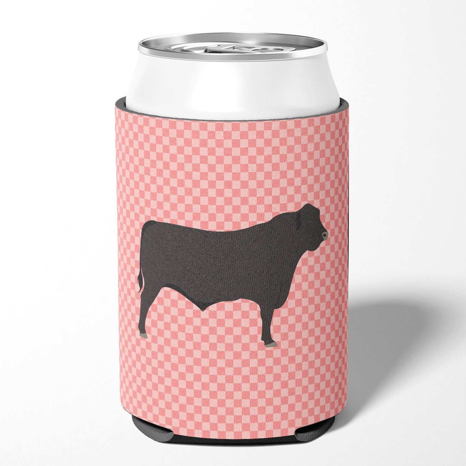 Black Angus Cow Pink Check Can or Bottle Hugger BB7828CC