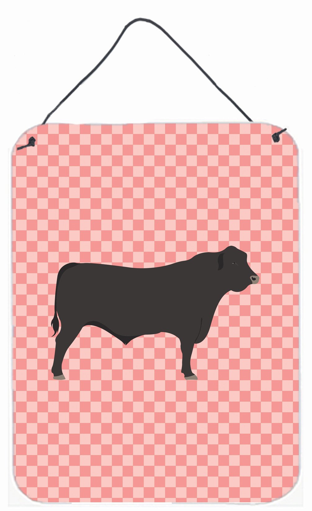Black Angus Cow Pink Check Wall or Door Hanging Prints BB7828DS1216 by Caroline&#39;s Treasures