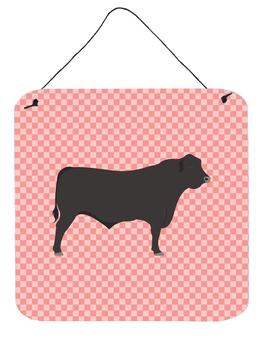 Black Angus Cow Pink Check Wall or Door Hanging Prints BB7828DS66 by Caroline&#39;s Treasures