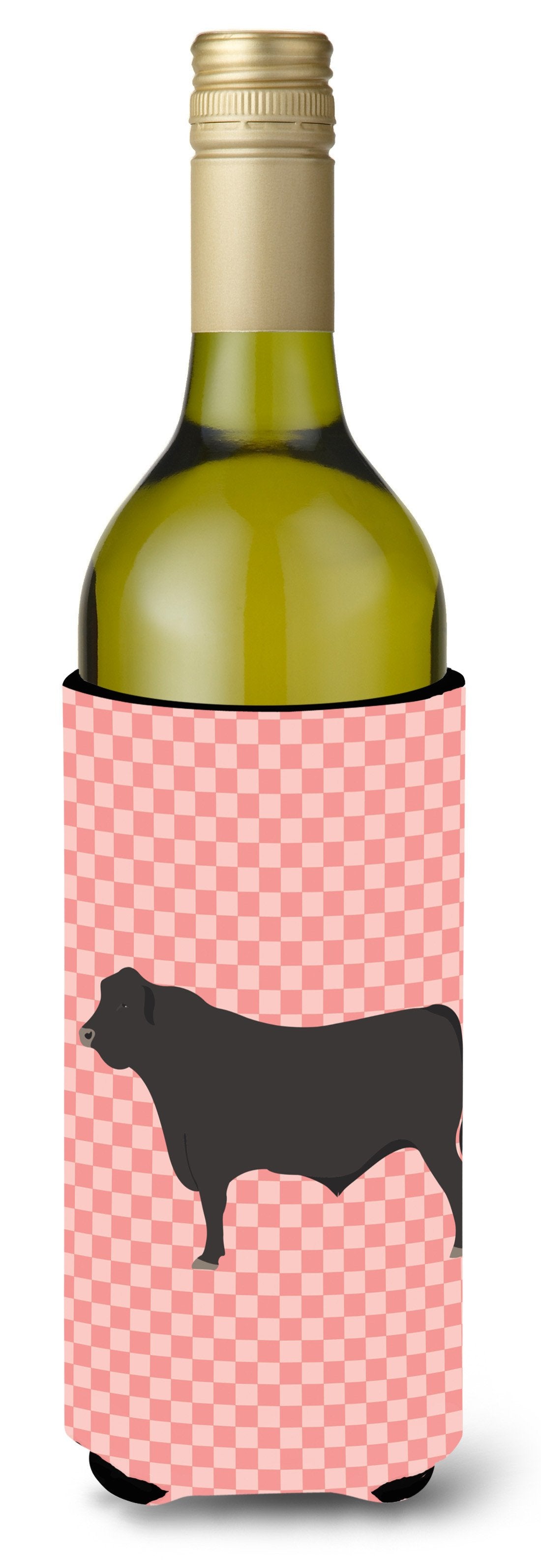 Black Angus Cow Pink Check Wine Bottle Beverge Insulator Hugger BB7828LITERK by Caroline&#39;s Treasures