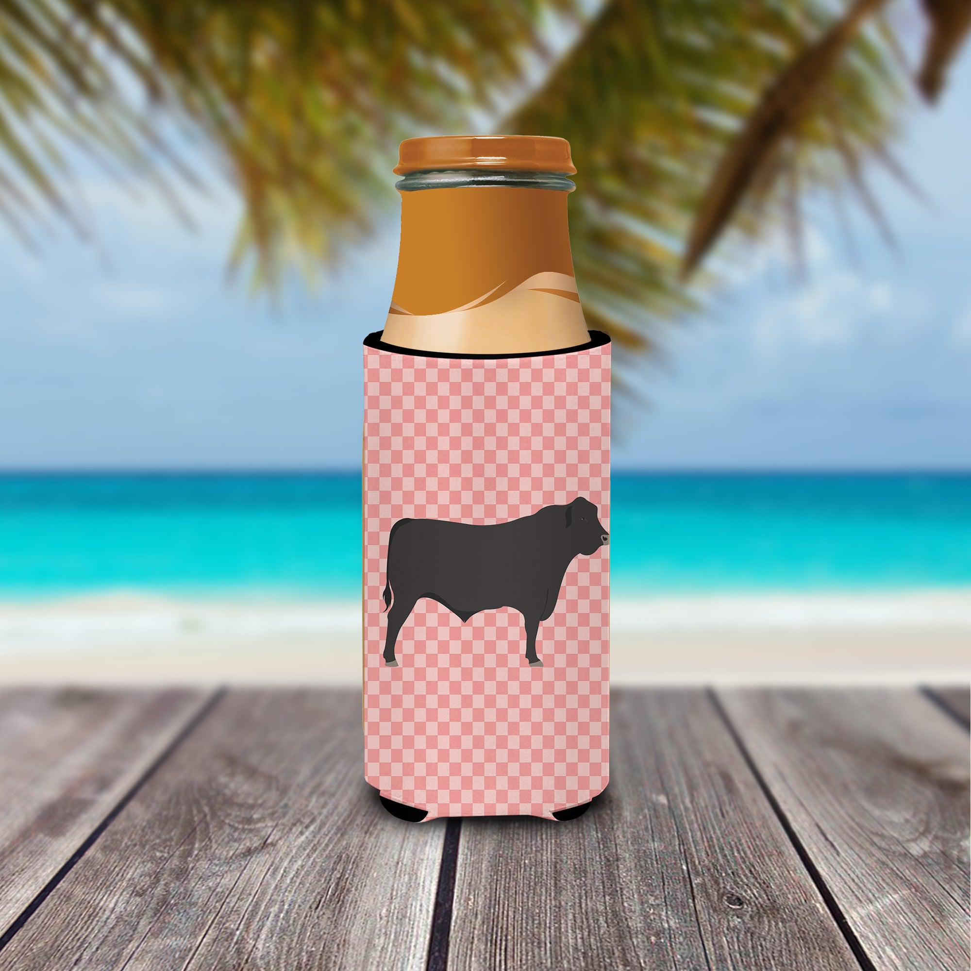 Black Angus Cow Pink Check  Ultra Hugger for slim cans