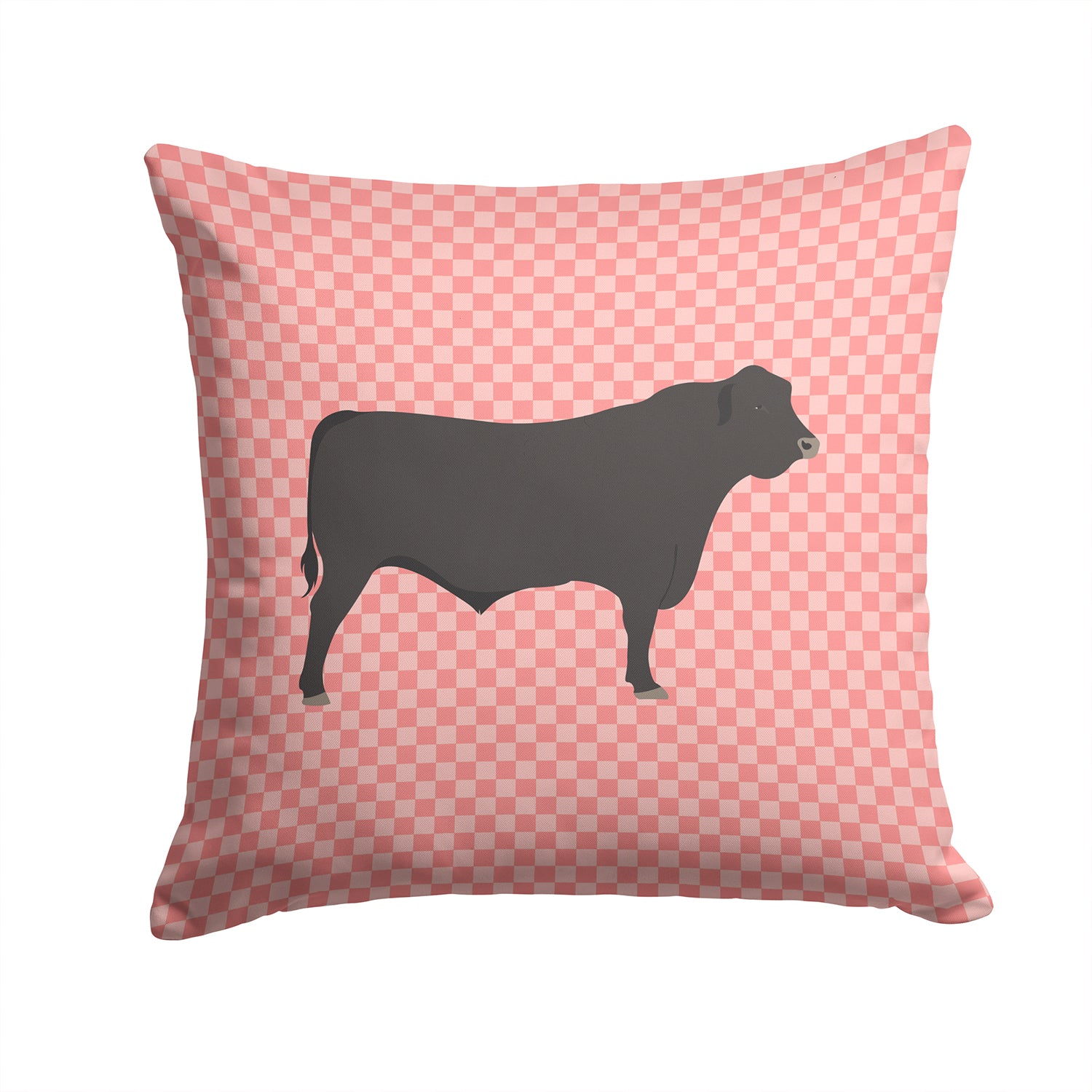 Black Angus Cow Pink Check Fabric Decorative Pillow BB7828PW1414 - the-store.com