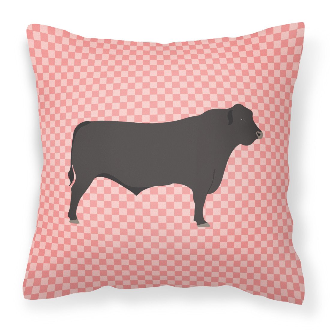 Black Angus Cow Pink Check Fabric Decorative Pillow BB7828PW1818 by Caroline&#39;s Treasures