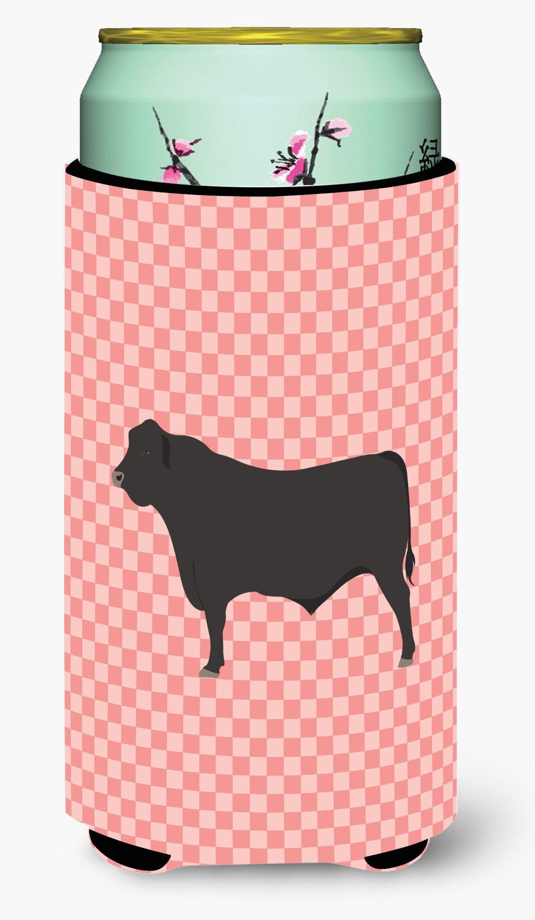 Black Angus Cow Pink Check Tall Boy Beverage Insulator Hugger BB7828TBC by Caroline&#39;s Treasures