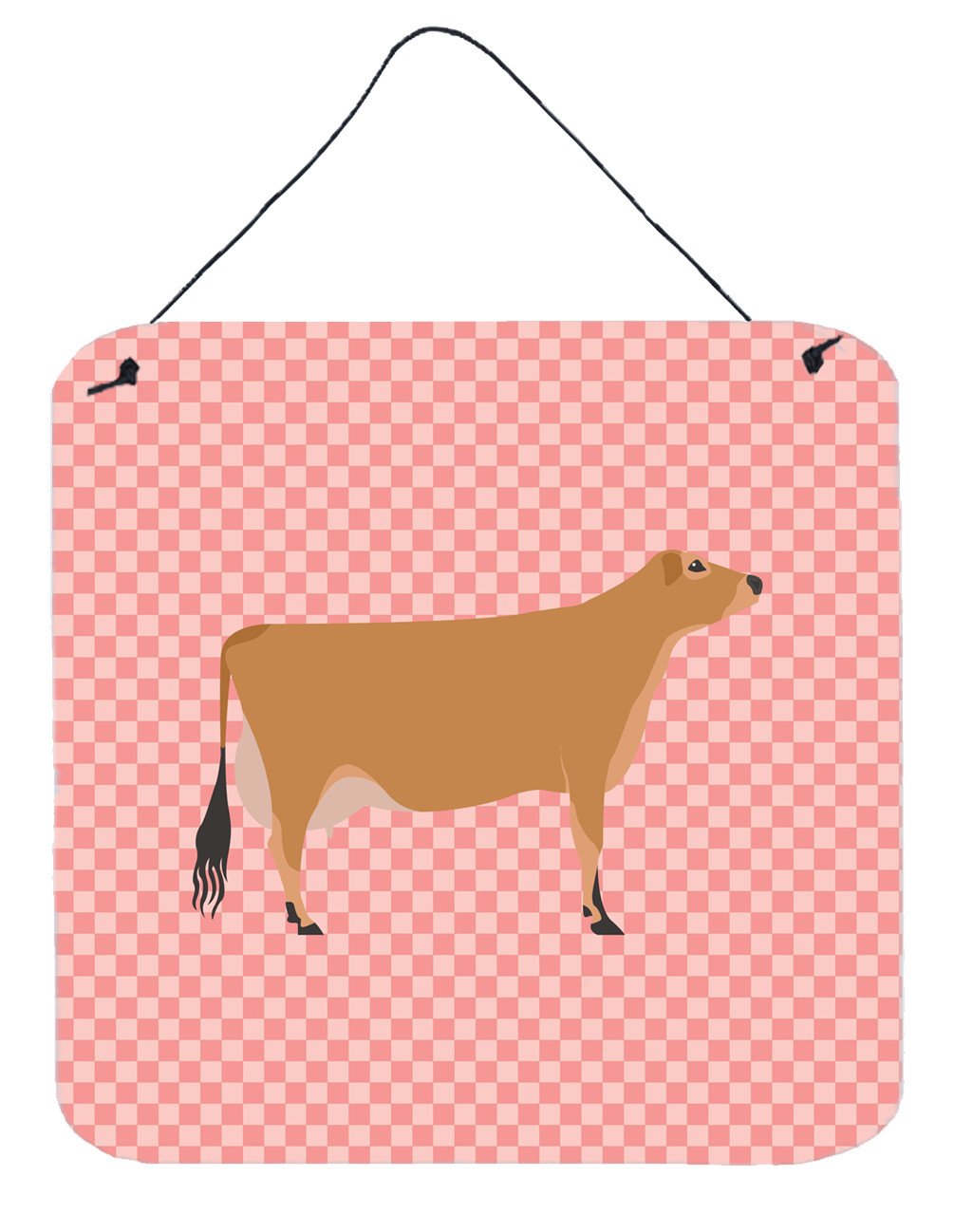 Jersey Cow Pink Check Wall or Door Hanging Prints BB7829DS66 by Caroline&#39;s Treasures