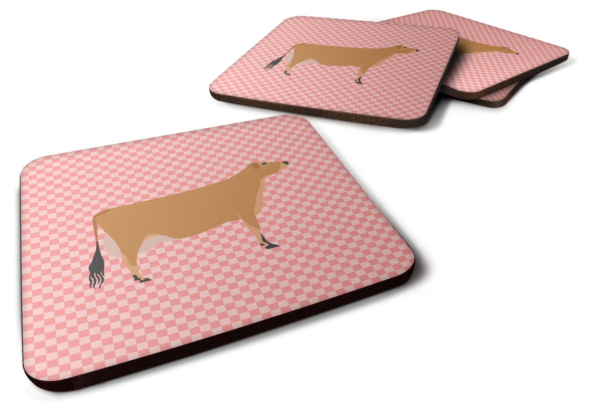 Jersey Cow Pink Check Foam Coaster Set of 4 BB7829FC - the-store.com