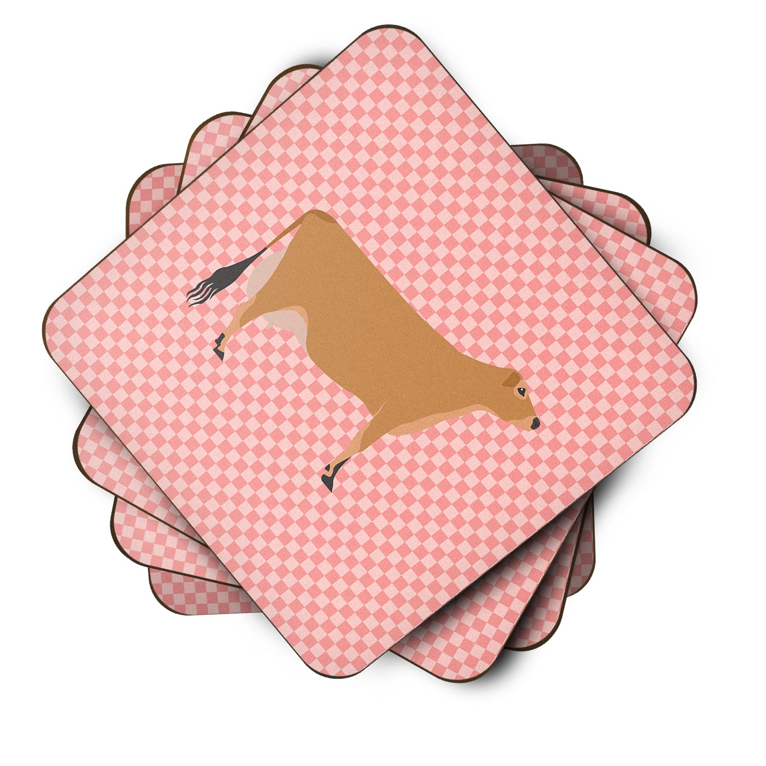 Jersey Cow Pink Check Foam Coaster Set of 4 BB7829FC - the-store.com