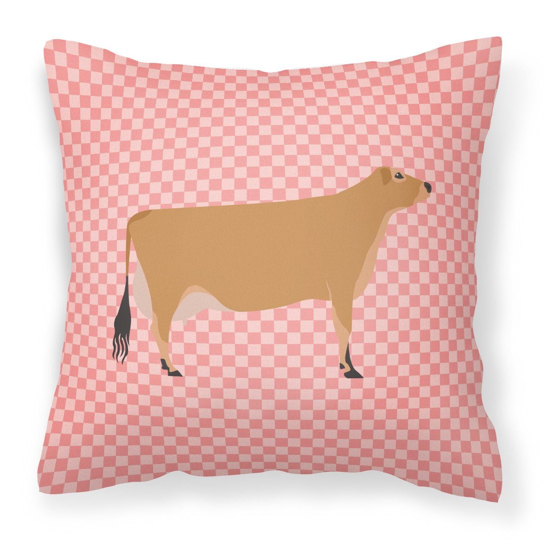 Jersey Cow Pink Check Fabric Decorative Pillow BB7829PW1818 by Caroline&#39;s Treasures