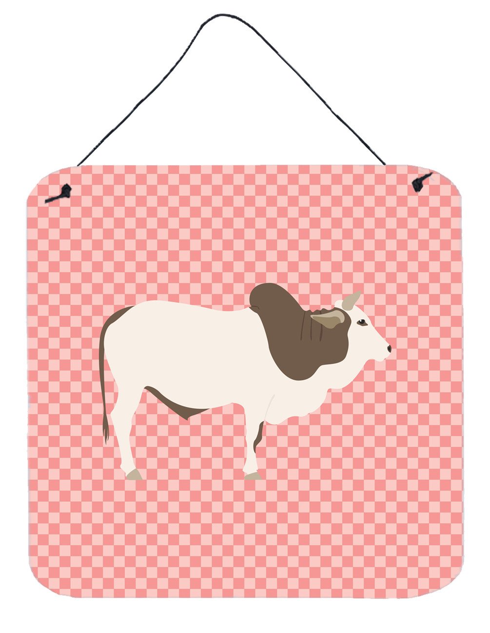 Malvi Cow Pink Check Wall or Door Hanging Prints BB7830DS66 by Caroline&#39;s Treasures
