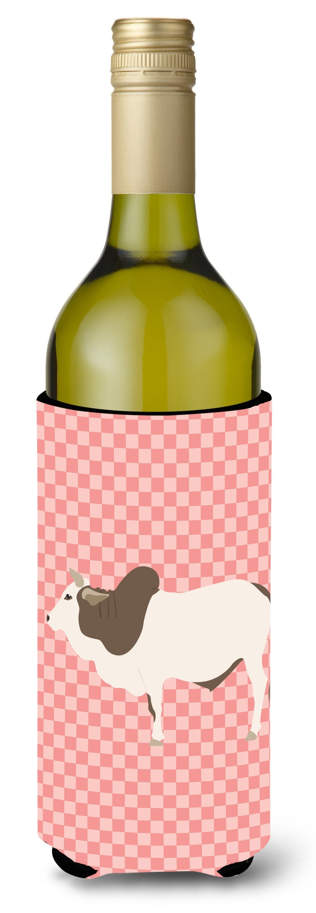 Malvi Cow Pink Check Wine Bottle Beverge Insulator Hugger BB7830LITERK by Caroline&#39;s Treasures