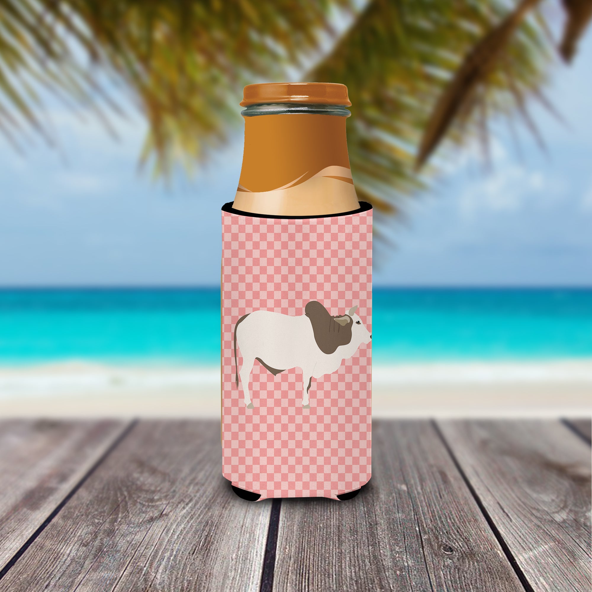 Malvi Cow Pink Check  Ultra Hugger for slim cans  the-store.com.