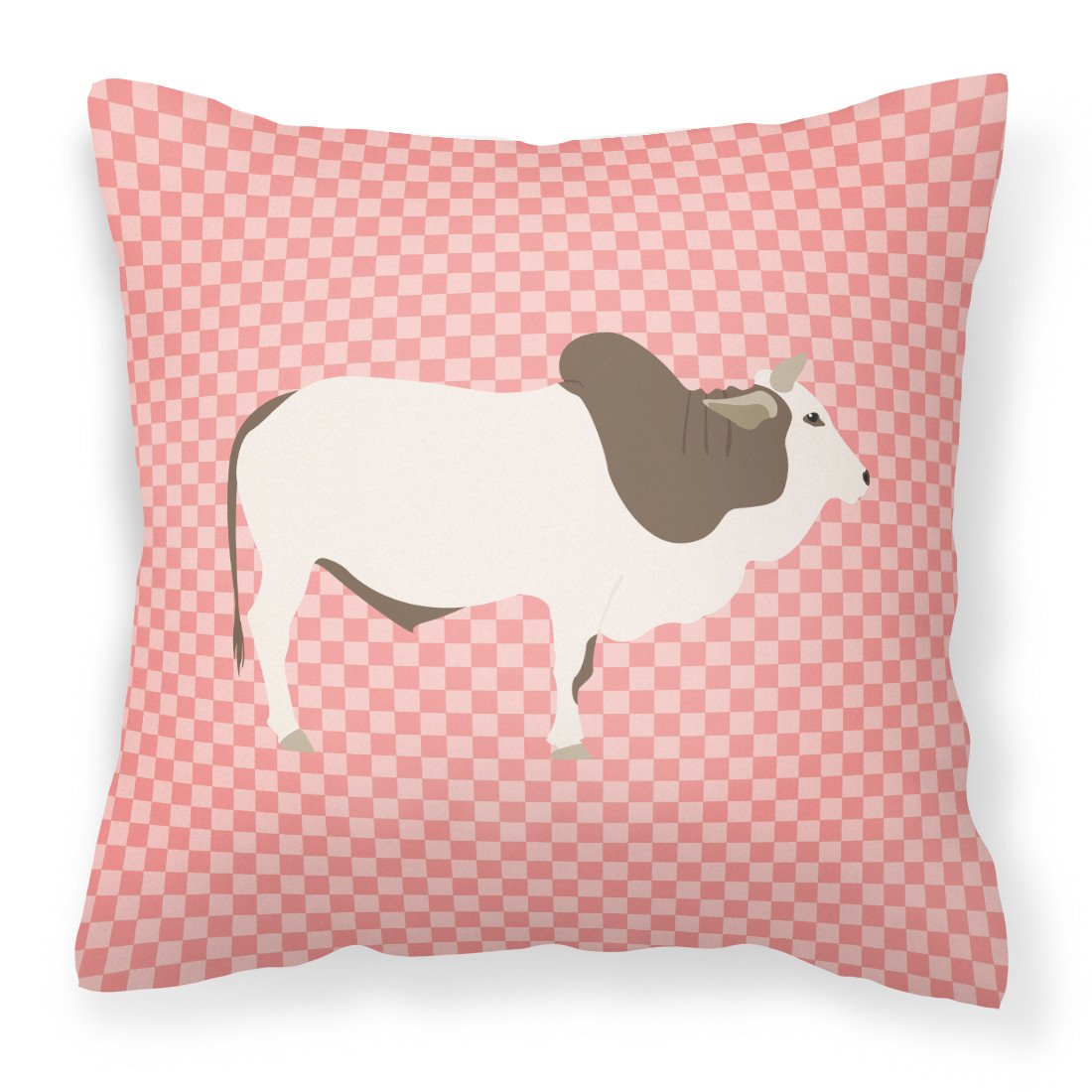 Malvi Cow Pink Check Fabric Decorative Pillow BB7830PW1818 by Caroline&#39;s Treasures