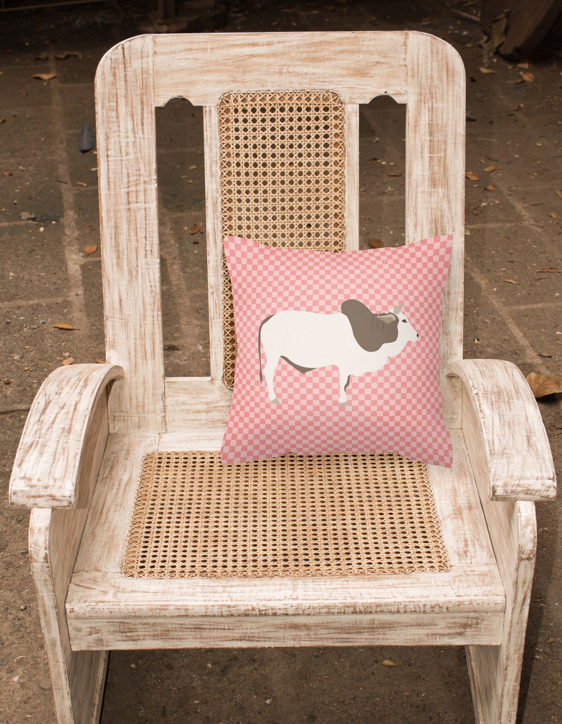 Malvi Cow Pink Check Fabric Decorative Pillow BB7830PW1818 by Caroline's Treasures