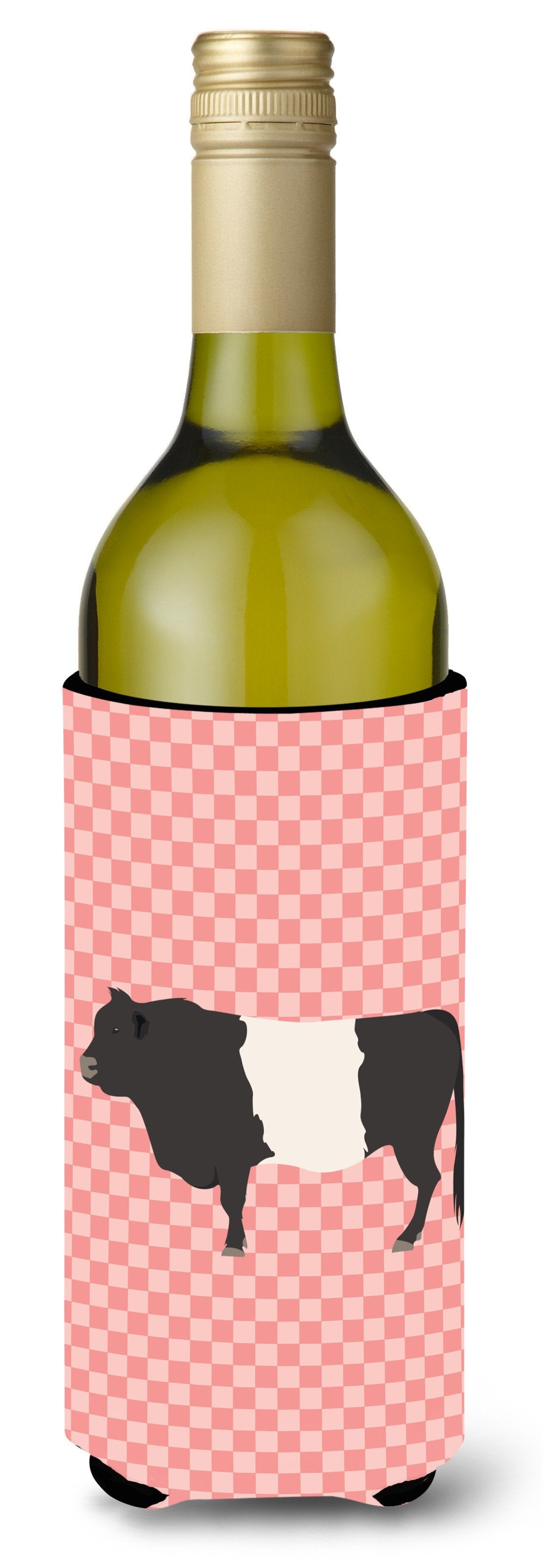 Belted Galloway Cow Pink Check Wine Bottle Beverge Insulator Hugger BB7831LITERK by Caroline&#39;s Treasures