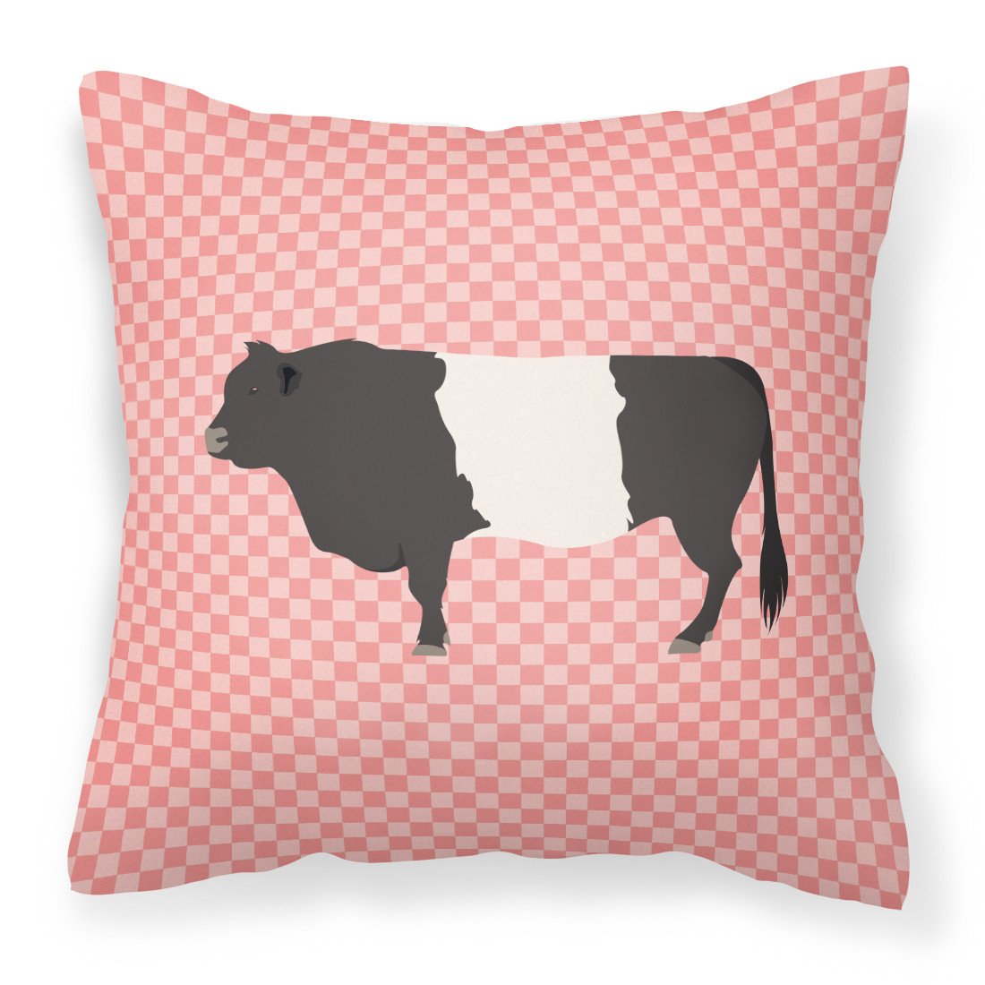 Belted Galloway Cow Pink Check Fabric Decorative Pillow BB7831PW1818 by Caroline's Treasures