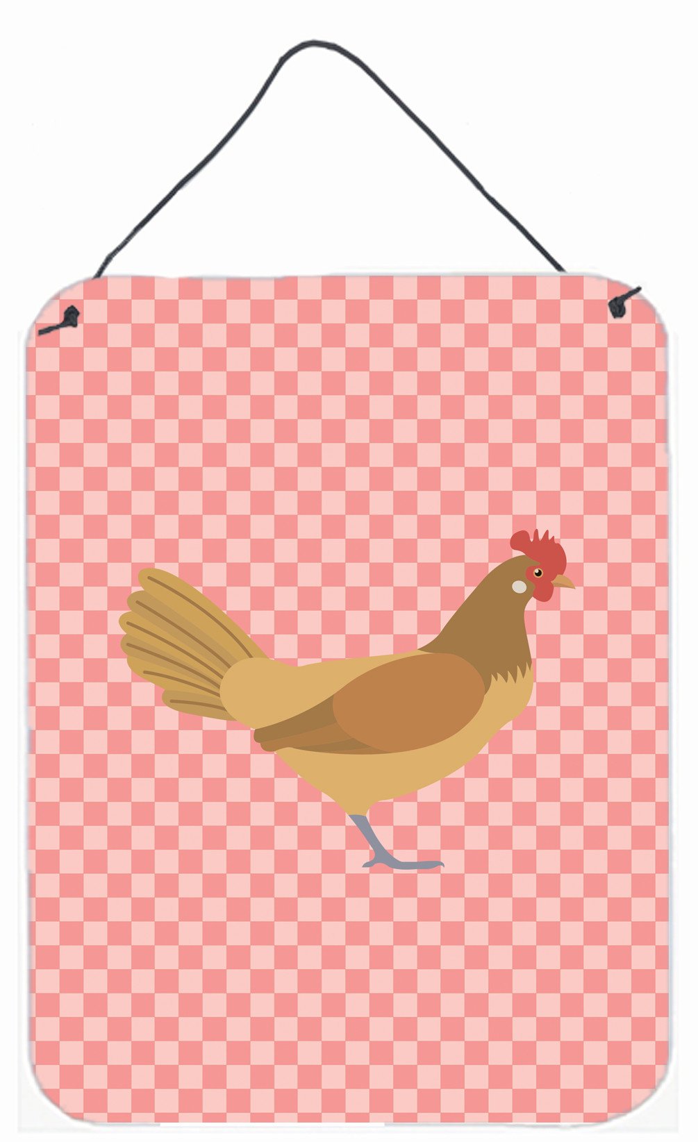 Frisian Friesian Chicken Pink Check Wall or Door Hanging Prints BB7832DS1216 by Caroline's Treasures