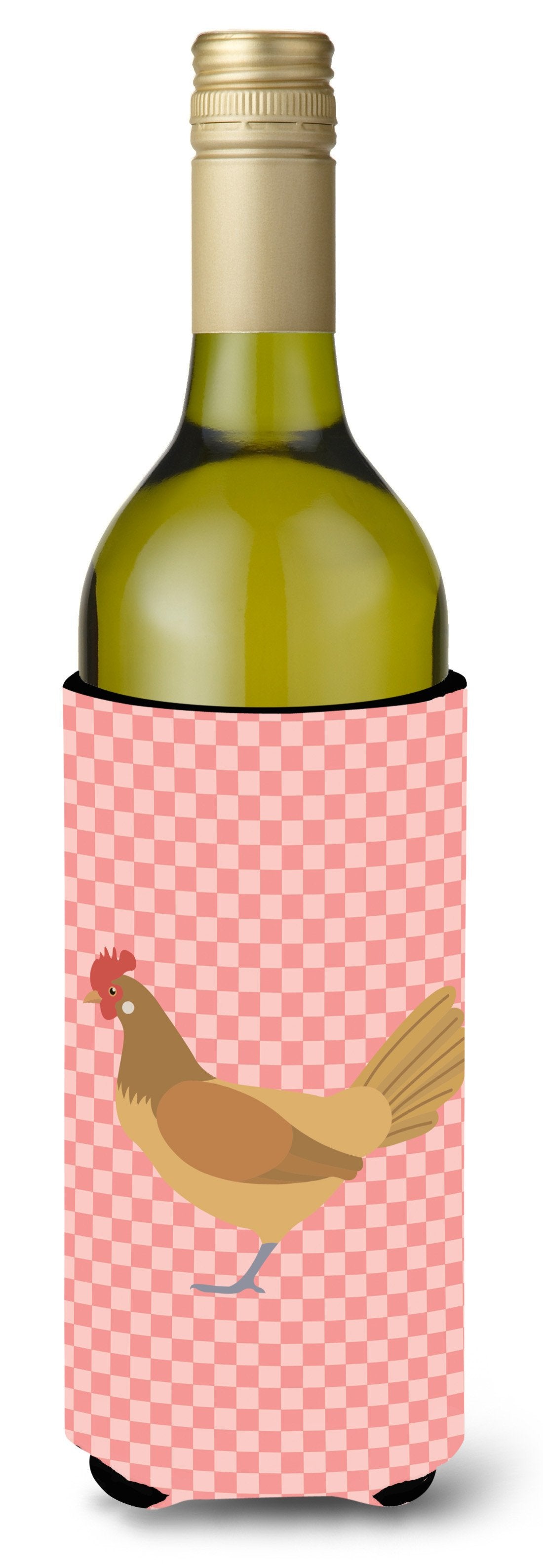 Frisian Friesian Chicken Pink Check Wine Bottle Beverge Insulator Hugger BB7832LITERK by Caroline&#39;s Treasures
