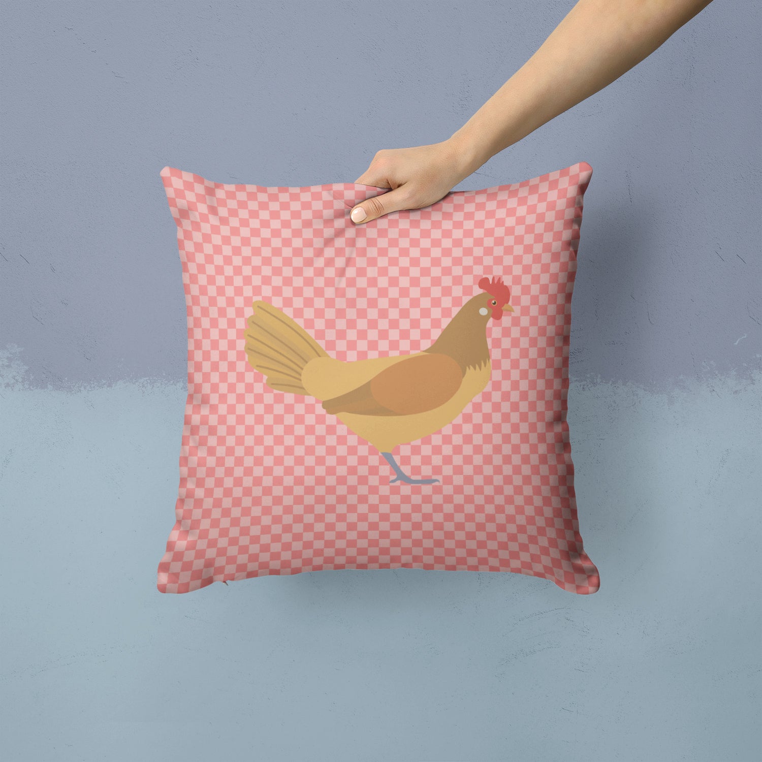 Frisian Friesian Chicken Pink Check Fabric Decorative Pillow BB7832PW1414 - the-store.com