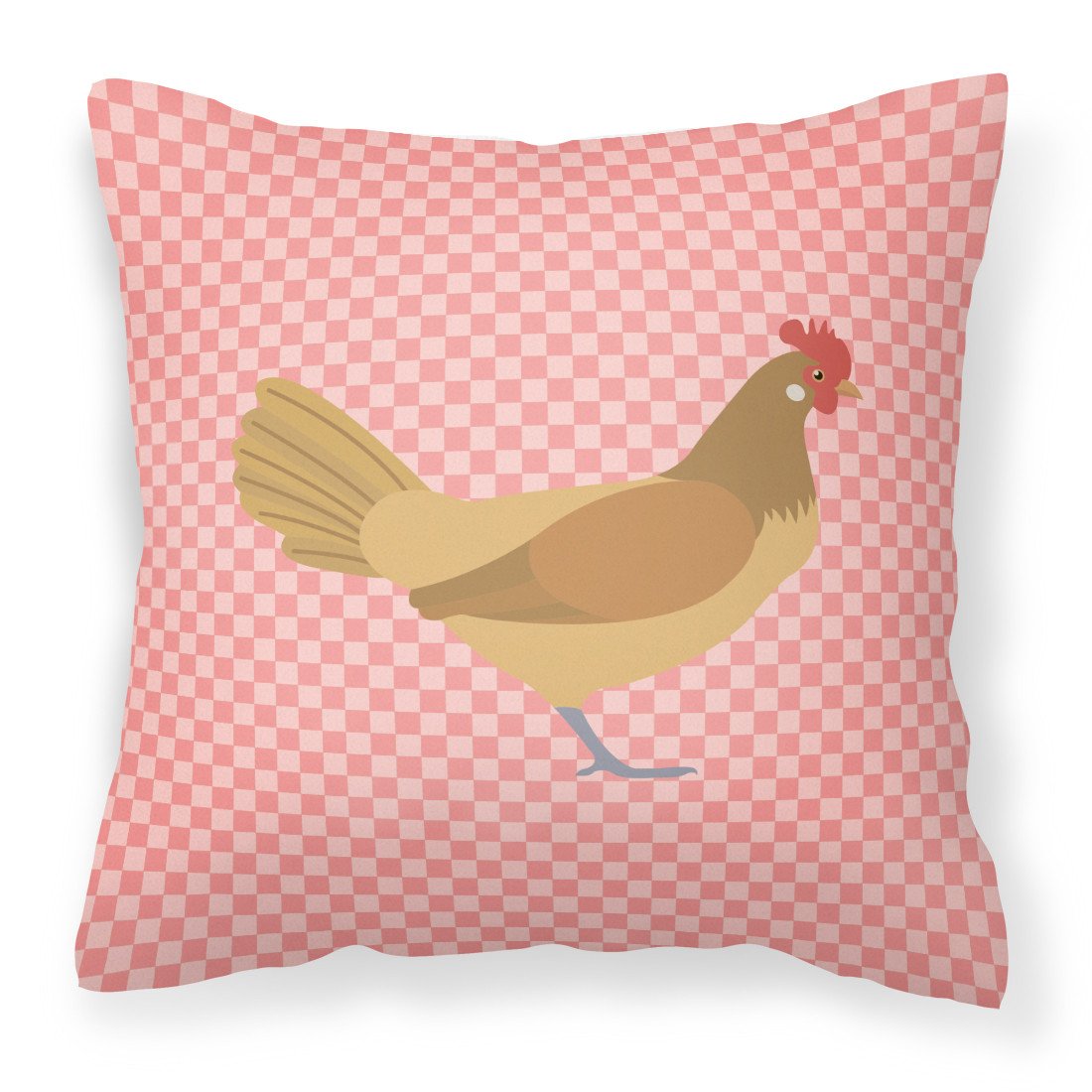 Frisian Friesian Chicken Pink Check Fabric Decorative Pillow BB7832PW1818 by Caroline&#39;s Treasures