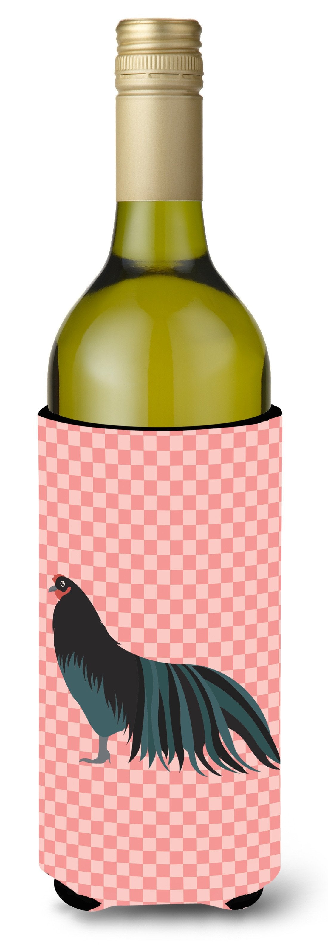 Sumatra Chicken Pink Check Wine Bottle Beverge Insulator Hugger BB7833LITERK by Caroline&#39;s Treasures