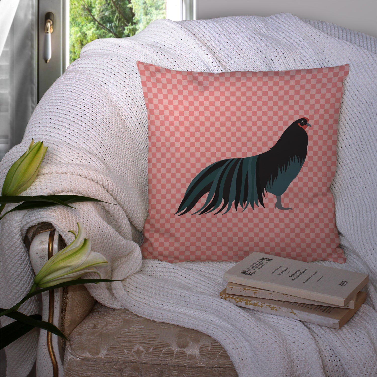 Sumatra Chicken Pink Check Fabric Decorative Pillow BB7833PW1414 - the-store.com