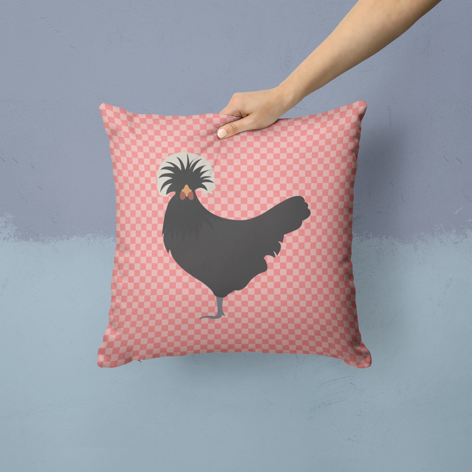 Polish Poland Chicken Pink Check Fabric Decorative Pillow BB7834PW1414 - the-store.com
