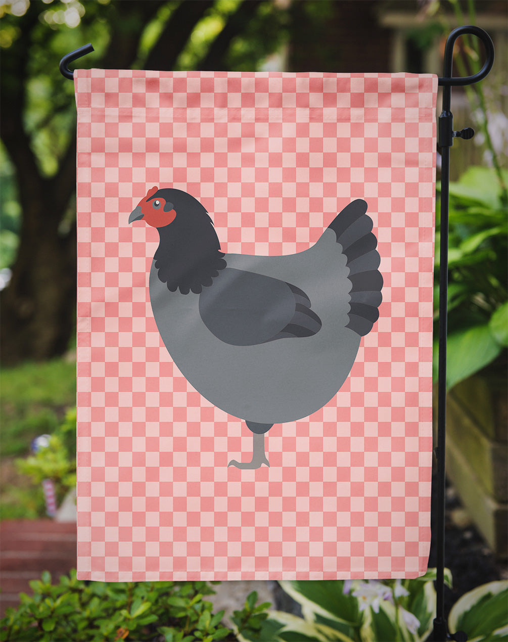 Jersey Giant Chicken Pink Check Flag Garden Size  the-store.com.